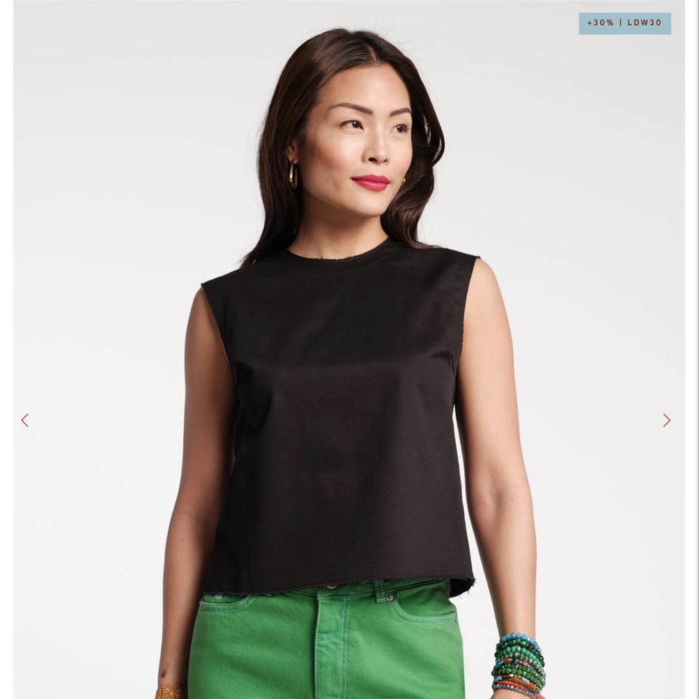 Frances Valentine Navy Blue Sleeveless Top sz lg frayed hems